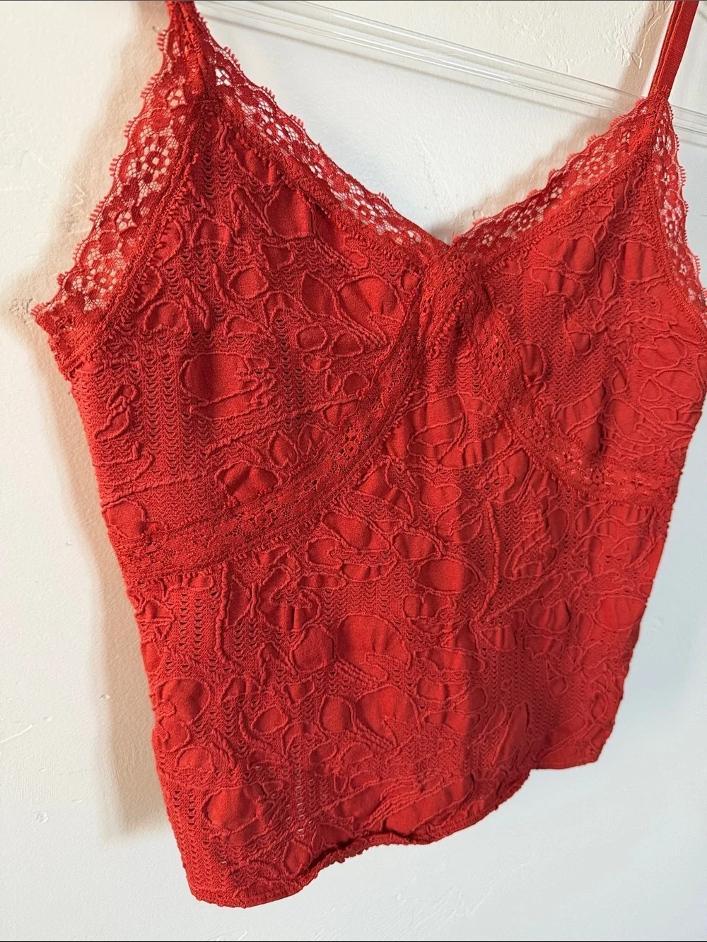 Lace V-Neck Camisole Tank Top Burnt Red